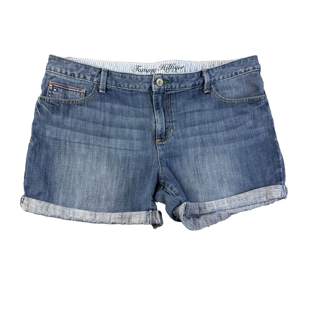 Tommy Hilfiger Jean Shorts Womens 16 Blue Denim Shorts Cuffed Casual Preppy Cute